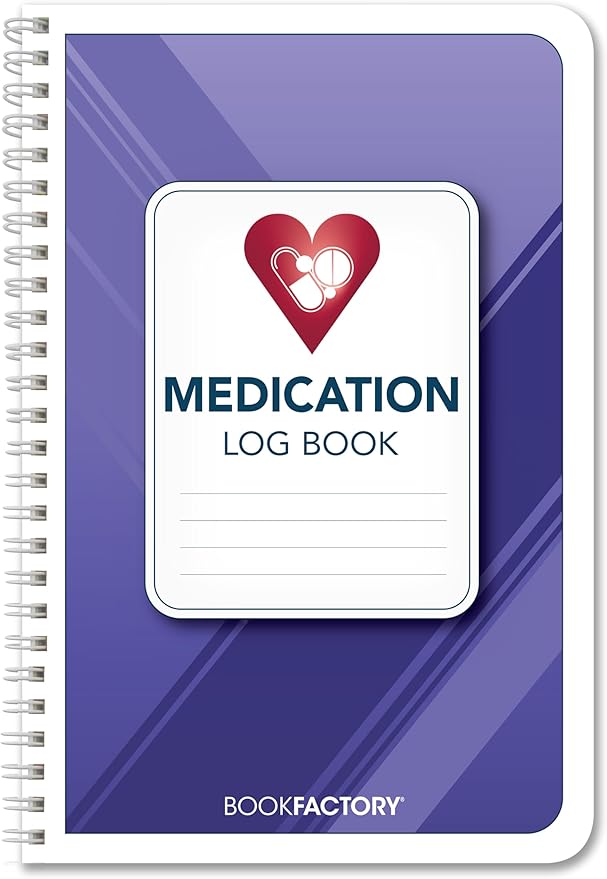 BookFactory Medication Log Book Daily Medicine, Pills, Drug, Prescription, Medications and Reaction Tracking Record Journal Logbook - Wire-O, 110 Pages, 6'' x 9'' LOG-110-69CW-PP(Medication)