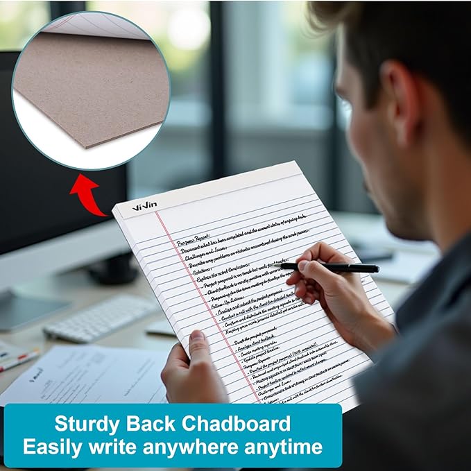 ViVin Legal Pads 8.5 x 11 Inch, Wide Ruled Note Pads, 6 Pack, 50 Sheet/Pad, Perforated Writing Pads, Notepads for Office Home School, 300 Sheets, White Paper