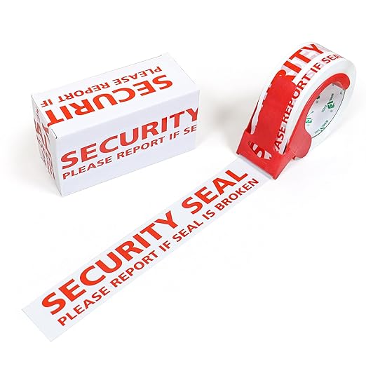 BOMEI PACK Security Seal Tape, Please Report if Seal is Broken Printing Packing Tape with Dispenser, 2.4mil 2inch x 110yds, 3Rolls Heavy Duty Fragile Tape Refills for Shipping, Moving and Sealing