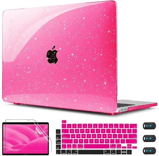 CISSOOK Compatible with MacBook Pro 13 inch Case M2 M1 2025-2016 Release A2338 A2251 A2289 A2159 A1706 Model with Touch Bar, Sparkly Plastic Hard Shell &Keyboard Cover, Rose Pink Glitter