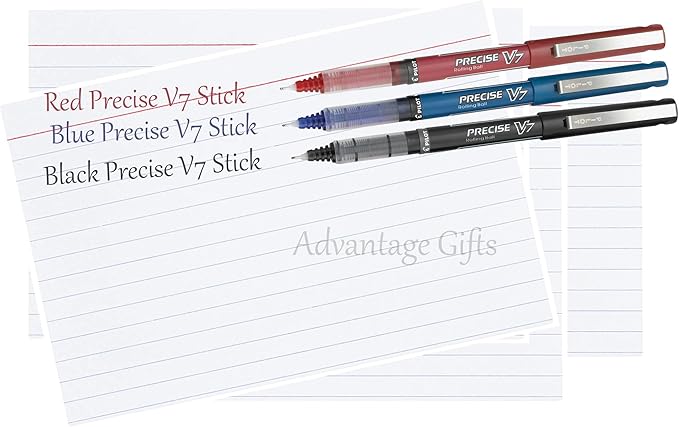 Precise V7 Rolling Ball Stick Pens, Fine Point 0.7mm Assorted Color Red Ink, Black and Blue 7 pack, Fine Point Stick Pen for Precise Writing Bundle with Free Reusable Plastic pouches