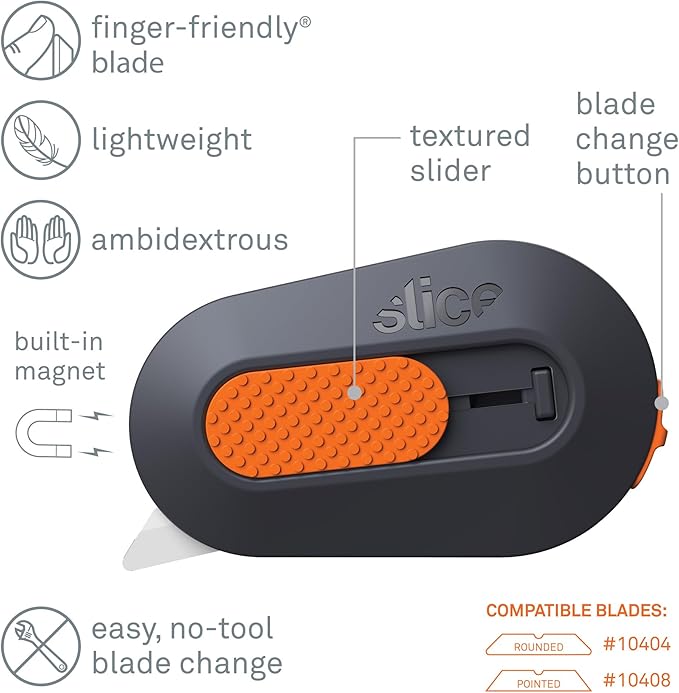 Slice Mini Box Cutter | Manual Retracting | Safe Ceramic Box Cutter Lasting 11x Longer than Metal | Keychain Box Opener | 2 Pack