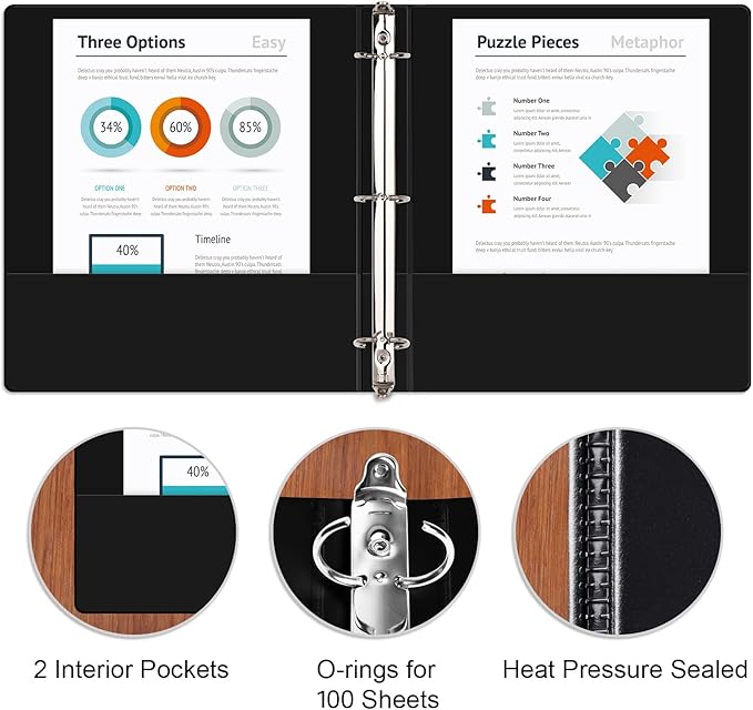 COMIX Sturdy 3 Ring Binder 0.5 inch with Clear View Cover, 1/2" Round Ring View Binder, PVC-Free, 100 Sheets Capacity of US Letter Size Paper, Office ＆ School Supplies, Pack of 12 (Black)