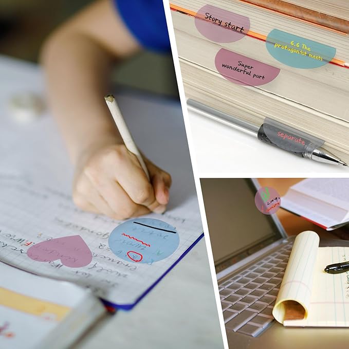 Transparent Sticky Notes, Hommie 480Pcs Morandi Cute Round & Heart Clear Sticky Tabs, Translucent Book Markers Page Flags Stickers, Bible Journaling Accessories Aesthetic Office School Study