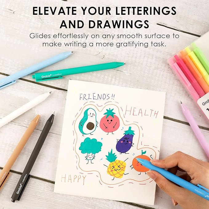 Grabie Acrylic Gel Pens, 0.6mm Fine Point Retractable Gel Pens for Journaling Note Taking, Pack of 12