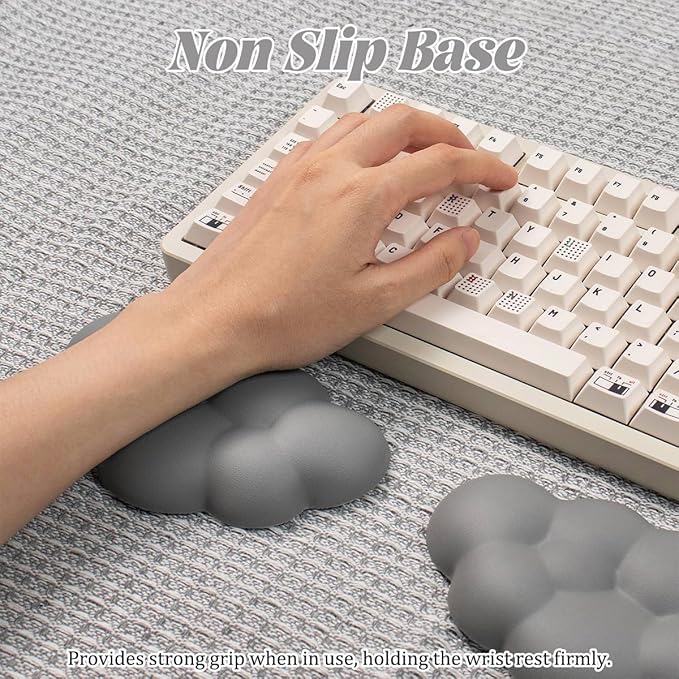 Cloud Wrist Rest Cushion for Mouse Ergonomic PU Leather Mouse Wrist Support Pad with Anti-Skid Base, Desk Elbow Rest Pad for Nail Tech Office School Home Laptop Computer (Grey,2pcs)