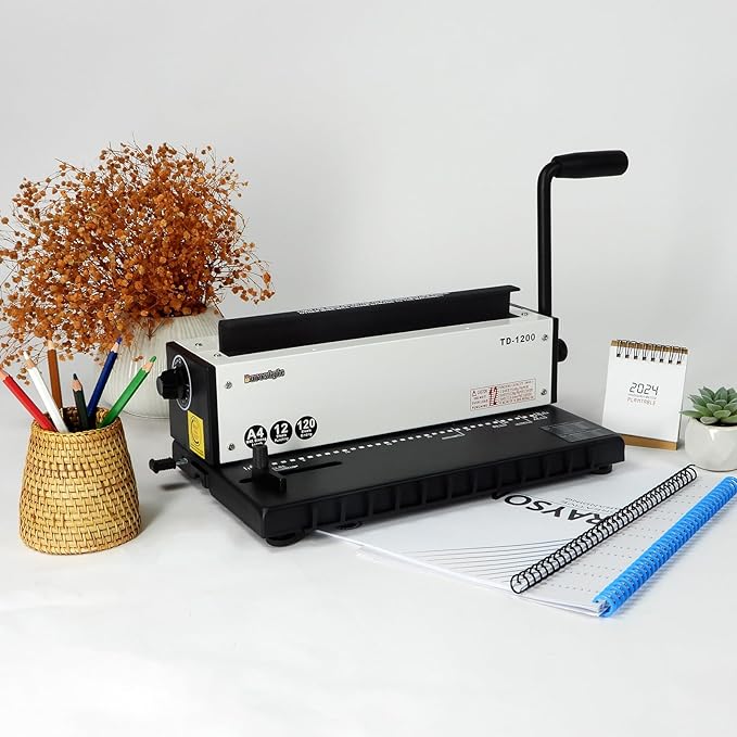 TD-1200 Binding Machine, 3:1 Pitch Wire Binder, Punching 12 Sheets/Binding 120 Sheets with Sturdy Metal Construction