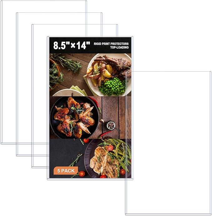 Ndsox 5 Pack 8.5" x 14" Rigid Print Protectors Clear Hard Plastic Page Sheet Protectors Top-Loading Rigid Menu Holders for Legal Size Paper, Documents, Photographs, Posters, Prints, Birth Certificates