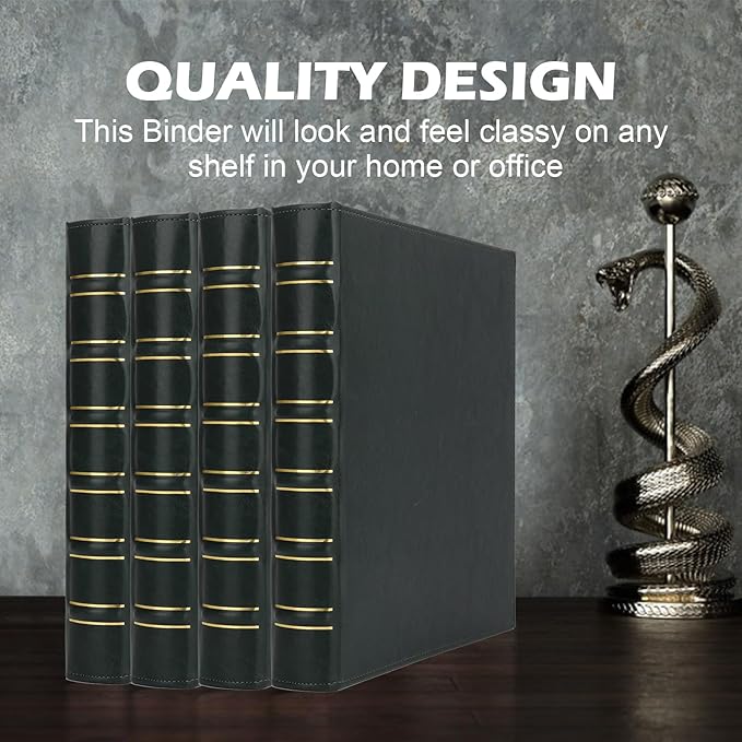 Vintage Hardback 3 Ring Binder 1 Inch, Professional Leather Binder 3 Ring, Three Ring Binders Fits 8.5" x 11", D Ring Binders for Photo Album, Home, School and Office Supplies- Dark Green