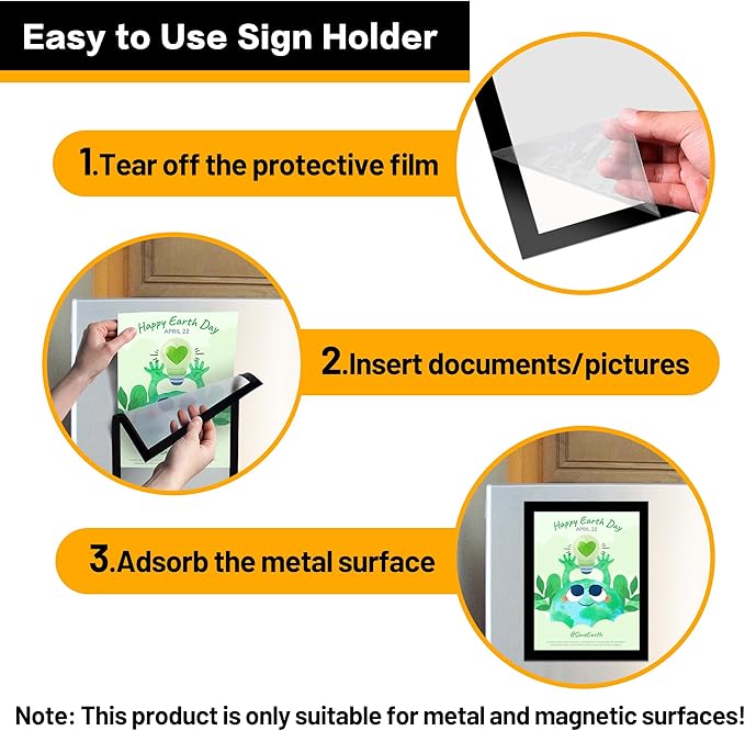 5Pack Magnetic Frames for Refrigerator - 8.5 x 11 Magnetic Sign Holder, Magnetic Paper Holder Document Holder for Fridge, Metal, Whiteboard Surface - Magnetic Picture Frame Poster Frame