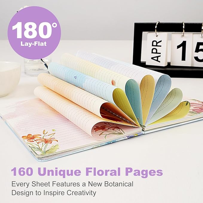 SIIXU Unique Floral Spiral Notebook - A5 Hardcover 160 Pages with Beautiful Art Pages, College Ruled for Memo Writing, Daily Poetry Journal, Junk Journal & School Supplies, Purple