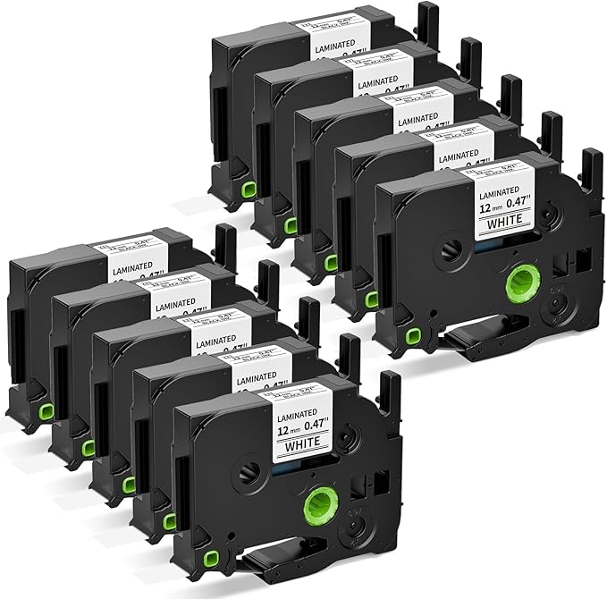 Airmall Replace for Brother Label Maker Tape TZe-231 TZe TZ Tape 12mm 0.47 Inch Laminated White TZe231 Black on White Compatible with Brother P-Touch 1/2" PT-D210 D220 H110 D400 D410 1280, 10-Pack