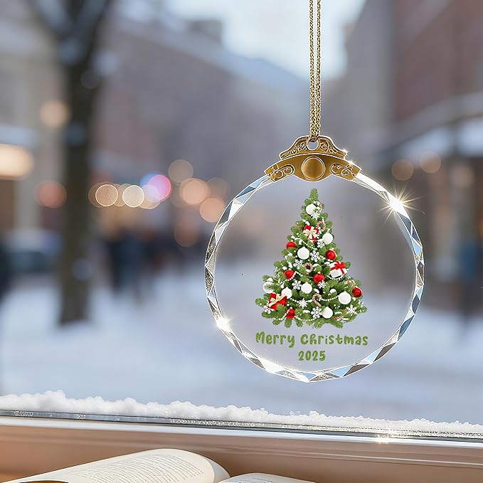 Christmas Ornaments 2025 Christmas Tree Glass Ornament, Clear Round Hanging Decoration, 2.75 inches