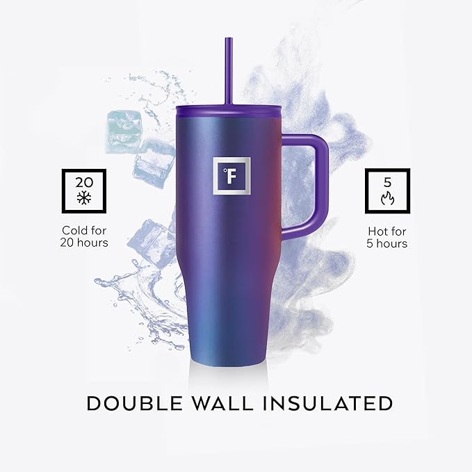 IRON °FLASK Co-Pilot Insulated Mug w/Straw & Flip Cap Lids - Cup Holder Bottle for Hot, Cold Drink - Leak-Proof - Water, Coffee Portable Travel Mug -, 32 Oz