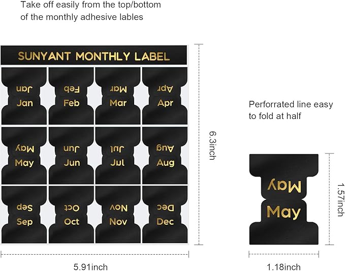 72 Pieces Adhesive Monthly Planner Tabs Monthly Index Stickers Decorative Label Calendar Stickers for Office Study Planner Journal Notebook Back to School Accessories(Black)