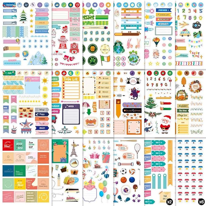 1700+ Planner Stickers Book, 24 Sheets Waterproof Repositionable Stickers for Journal, Bullet Planner, Scrapbook & Calendar, Functional Decorative Sticker Set & Gift (Colorful Theme)