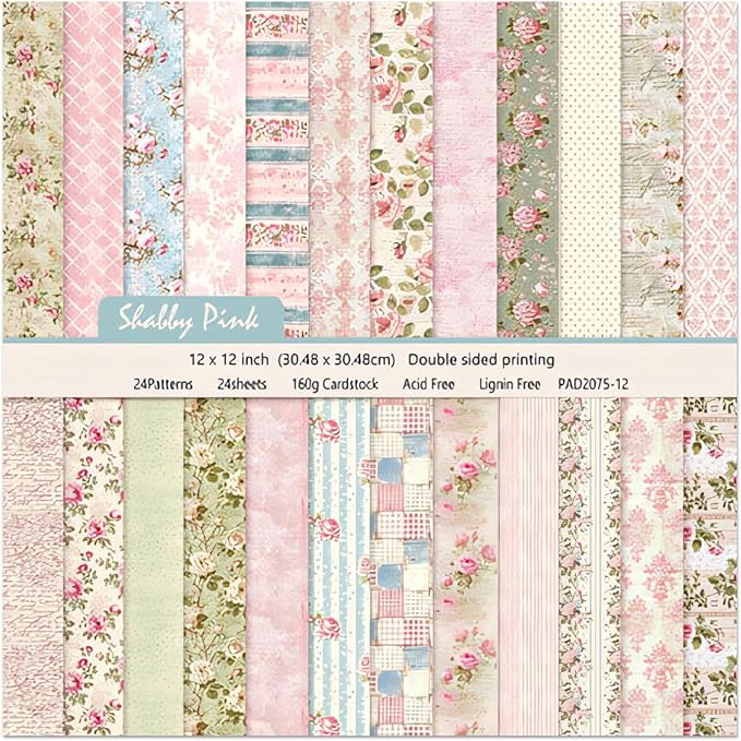 Scrapbook Paper Pad 12×12,Floral Double-Sided Pattern Designer Planner Junk Journal Decorative Craft Paper,Card Making Journaling Origami Decopage Scrapbooking Supplies, 24 Sheets