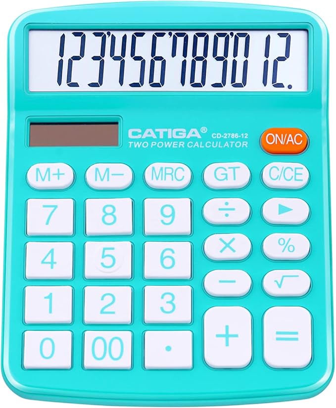 CATIGA Desktop Calculator 12 Digit with Large LCD Display and Sensitive Button, Solar and Battery Dual Power, Standard Function for Office, Home, School, CD-2786