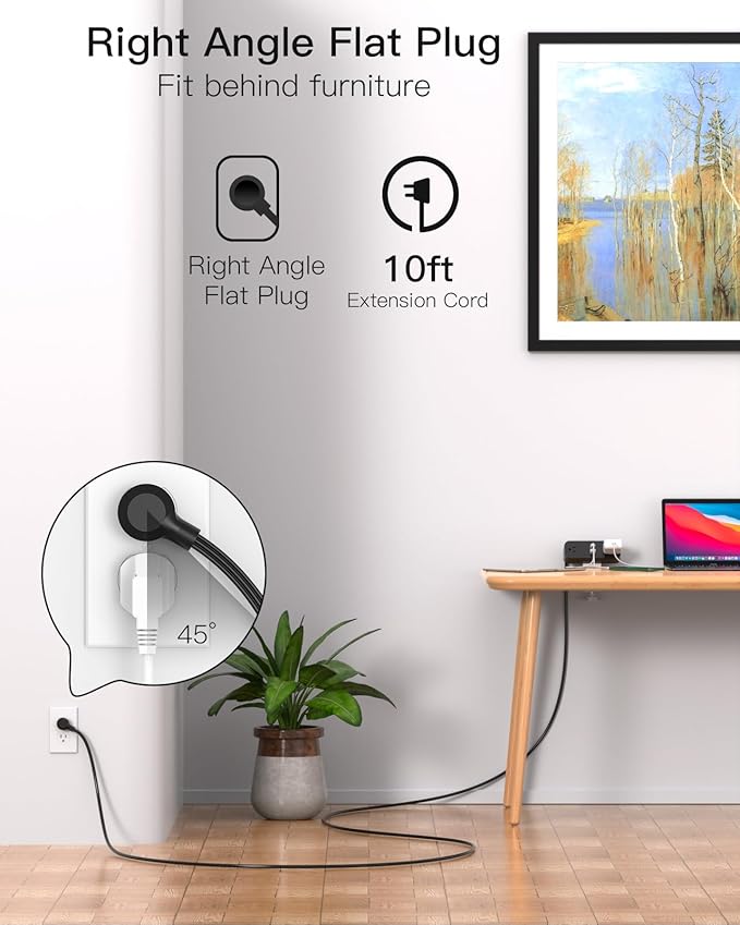 Desk Clamp Power Strip 10ft Flat Plug Extension Cord with USB C, 2 Outlets, Surge Protector USB C (PD 20W), USB A(QC 18W) Fast Charging Ports,Table Outlets for Home, Office, Black