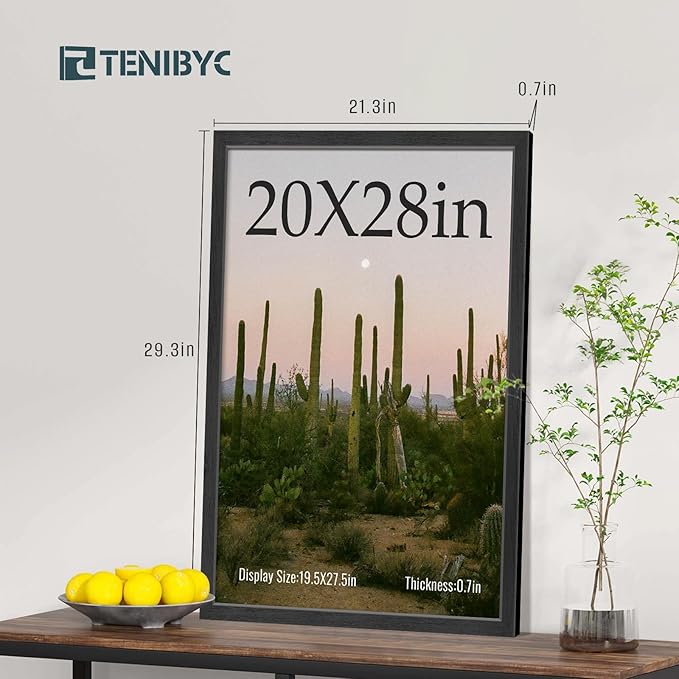 20x28 Picture Frames Set - 3 Pack - Black Solid Wood Poster Frame - Exclusive Woodgrain - Rooms, Offices, Gallery, Studio, and Hallway, Wall Display Decor