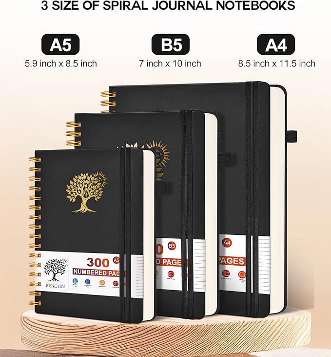 Large Spiral Notebook Journal for Women Men - 300 Numbered Lined Pages, College Ruled, A4 Hardcover Spiral Bound Notebook for School, Work, Note Taking, Writing, Leather Spiral Journal 8.5"x11"