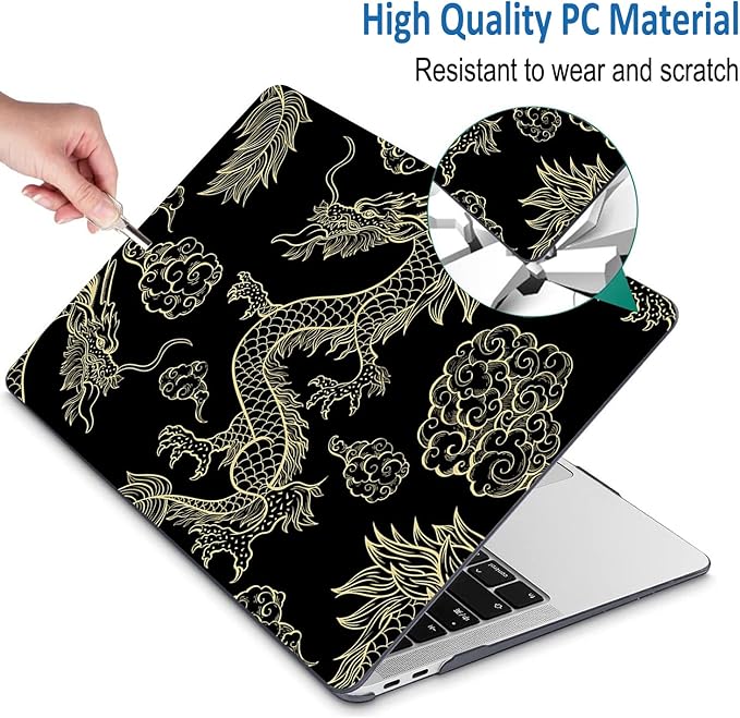 Compatible with MacBook Pro 13 Inch Case M2/M1 2025 2022-2017 A2338 A2289 A2251 A2159 A1989 A1706 A1708 Plastic Hard Shell Case&Keyboard Cover&Mac OS Keyboard Sticker (Dragon)