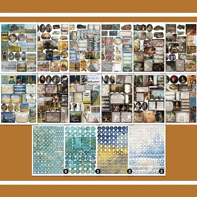1700+ Planner Stickers Book, 24 Sheets Waterproof Repositionable Stickers for Journal, Bullet Planner, Scrapbook & Calendar, Functional Decorative Sticker Set & Gift (Art Exhibition)