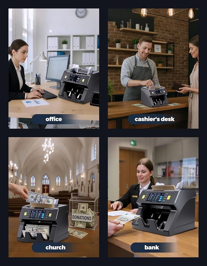 MUNBYN IMC21 Money Counter Machine Mixed Denomination, CIS/UV/IR/MG/MT Counterfeit Detection, Touch Screen, USD, MXN, LBP, CAD Cash Counter for Business, Printer Compatible Bill Counter, 2Y Protect