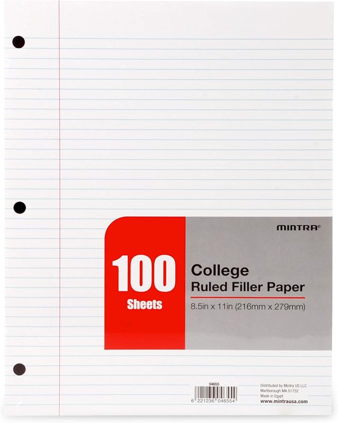 Mintra Office Filler Paper (College Ruled, 600 Sheets (6pks of 100))