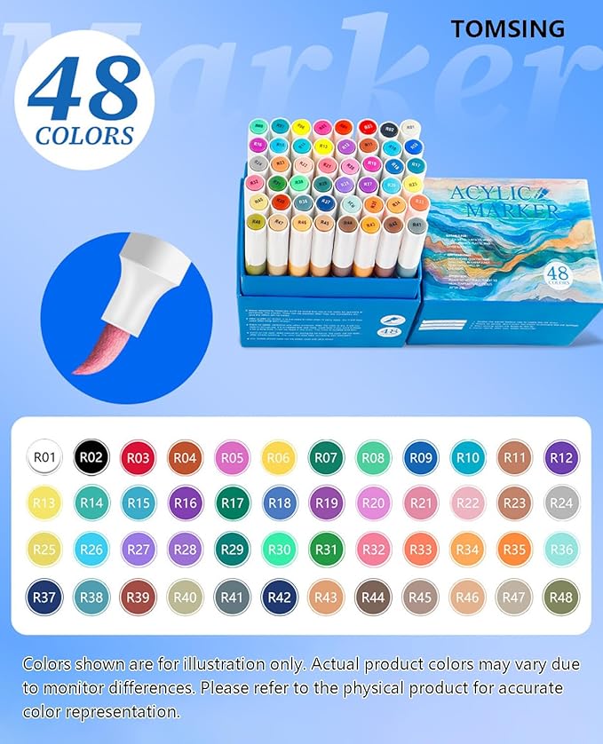 48 Colors Brush Markers Pens,Water-based Ink and Quick-Drying,Painting Supplies Perfect for Plastic Sheets Fabric Bags Ceramics Stone Pottery Wood and Handmade Crafts（48 Colors）