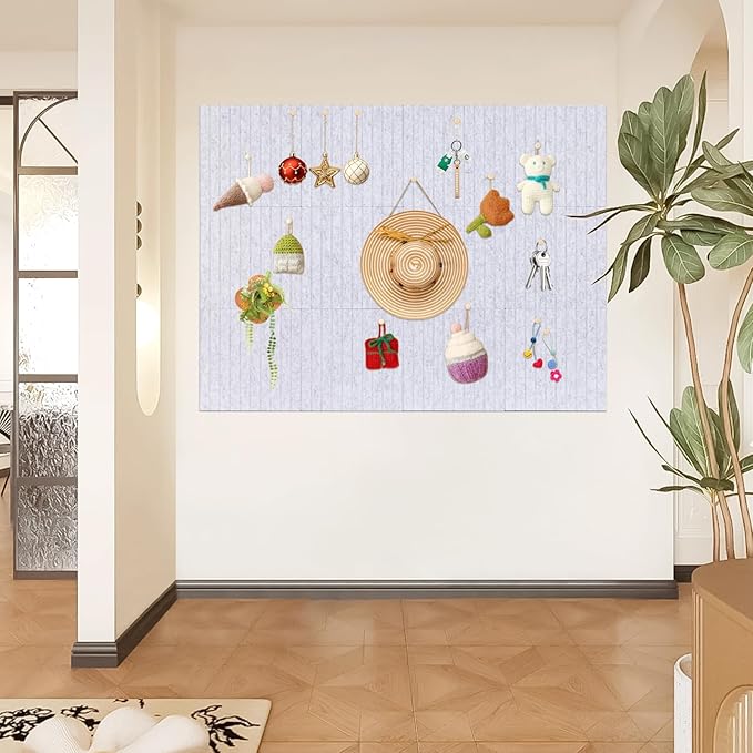 Large Cork Board Alternative, 12 Pack Felt Board with Safe Removable Adhesive Tabs Felt Wall Tiles, Large Cork Boards for Walls, Cork Board for Home Office, Pin Boards for Walls, Stripe Marble White