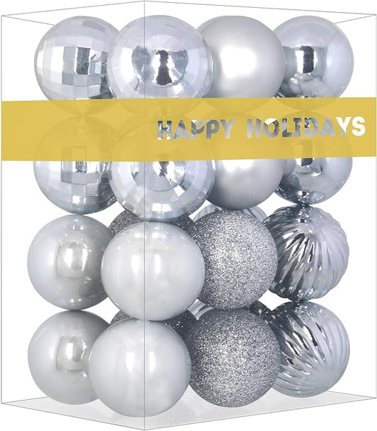 Silver 2.5" Christmas Balls Christmas Tree Decoration Ornaments Shatterproof Hanging Balls for Birthday Halloween Holiday Wedding Decorations Set of 24pcs