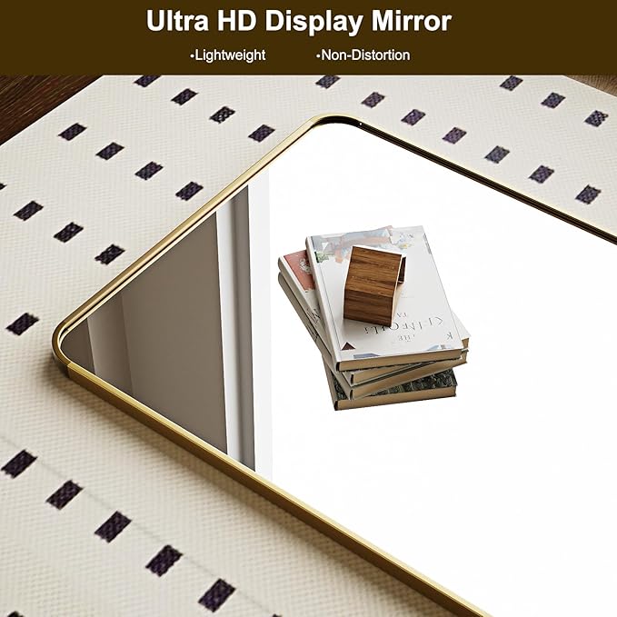 HARRITPURE 66x23 inch Rounded Full Length Mirror Aluminum Frame Mirror Full Length Floor Mirror with Stand for Living Room Bedroom Cloakroom,Gold