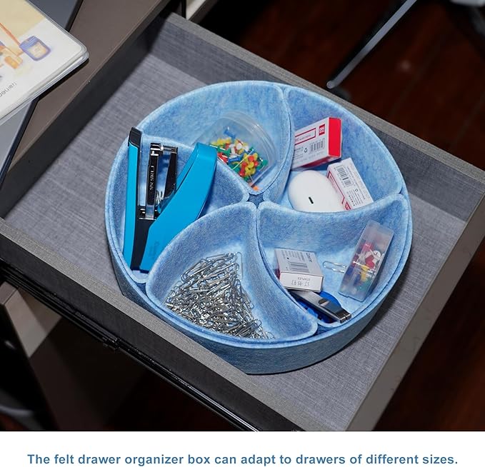 Felt Desk Drawer Organizer Tray,8 Pack Office Desk Drawer Dividers,Felt Drawer Round Storage Box For Saving Space,Makeup Drawer Organizer Bins.(Blue)