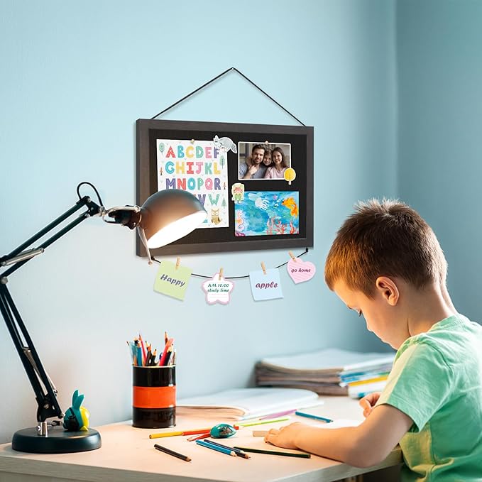 Miratino Pin Board Bulletin Board, 16 "x11 Black Linen Cork Boards for Walls with Black Frame ，Vision Board for Home Kitchen School Office Decor