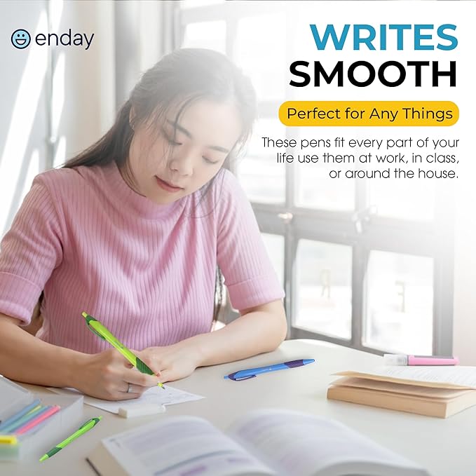 Enday Pens Bulk (75 Pack), Retractable Ball Point Pens Black Ink, Medium Point (1.0mm), Comfortable Grip, Smooth Writing Pens for School & Office
