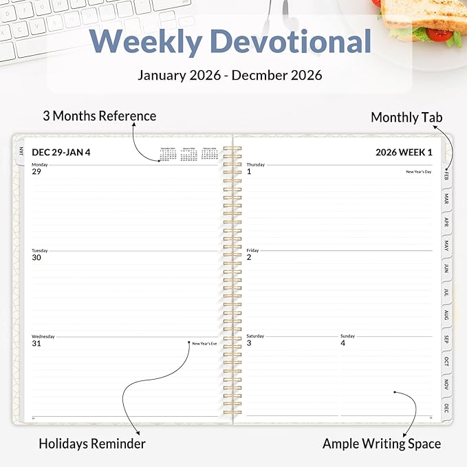 SUNEE Planner 2026 Weekly and Monthly, January 2026-December 2026, 8.5"x11", Tabs, Note Pages,Spiral Binding, Blue