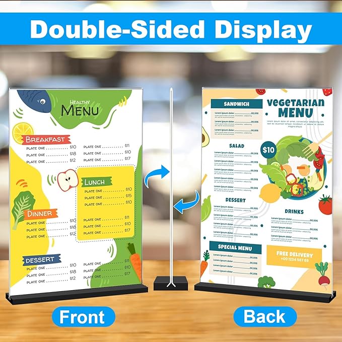 EHWINE 3 Pack Acrylic Sign Holder 8.5 x 11, Double-Sided Stand up Table Top Sign Holders, Clear Acrylic Picture Frame Menu Flyer Paper Holder Display Stand for Office Business Store Wedding Party(Black Base)