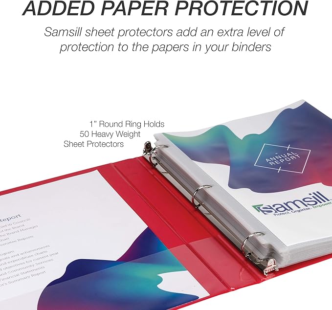 Samsill Durable 1 Inch Binder, Made in the USA, Round Ring Customizable Clear View Binder, Red, 4 Pack (MP48433)