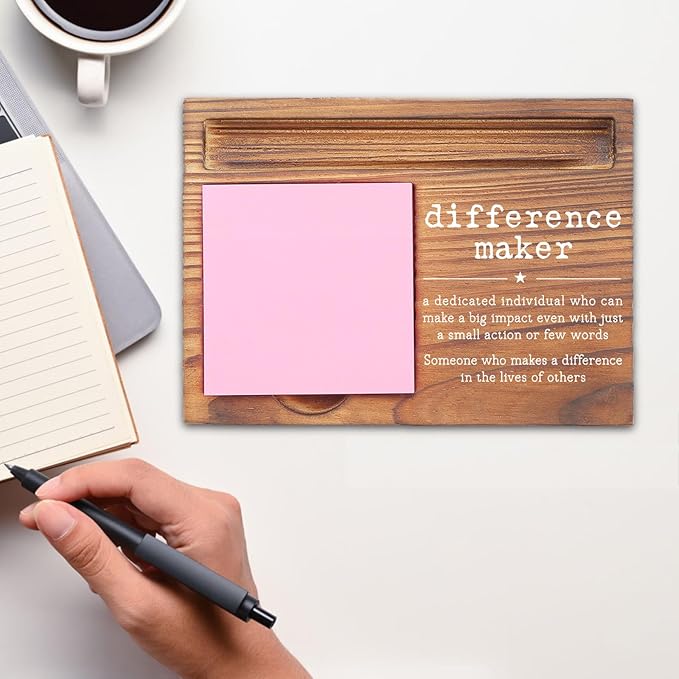 Difference Maker Sticky Note Holder, Inspirational Desk Organizer for Teachers, Leaders, Social Workers, Counselors Gift for Office Self-Stick Note Pad Holders EDP116