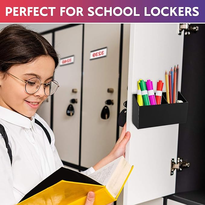 Magnetic Dry Erase Marker Holder for Whiteboard，Acrylic Magnetic Pen Holder for Fridge, 2 Compartments Whiteboard for Office, Home, Locker(Clear)-Black