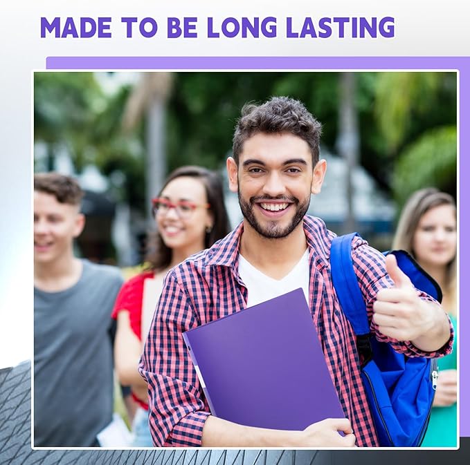 Henoyso 48 Pcs 3 Ring Binder 1/2'' Round Fits Letter Size 8. 5'' x 11'' Paper Plastic Flexible Binder Holds 100 Sheets with 1 Pockets Versatile Organizer for Office Home School (Purple)