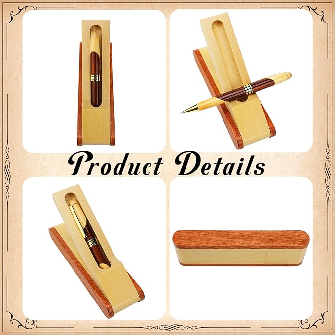 Outus 6 Sets Wooden Ballpoint Pen Appreciation Thank You Gifts with Business Pen Case Display, Personalized Handmade Wooden Writing Gifts Set for Journaling Signature Employee School Office Supplies