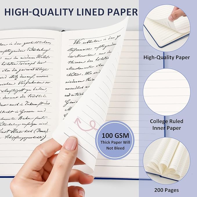 Lined Journal Notebook for Women Men, 200 Pages A5 Hardcover Leather Journals for Writing,Travel,School,Office,Work,Business,College Ruled Notebooks for Note Taking, Diary Notepad 5.7"×8.3"(Blue)