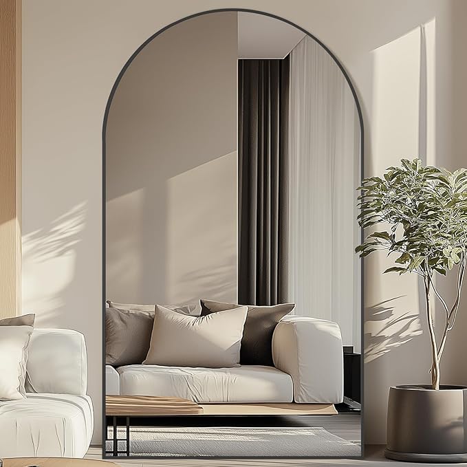 MELOMOIR 76"x44" Oversized Floor Mirror Freestanding, Arched Full Length Mirror for Bedroom Living Room Dressing Room Gym Yoga Hair Salon, Black Mirror Full Length with Shatterproof Tempered Glass