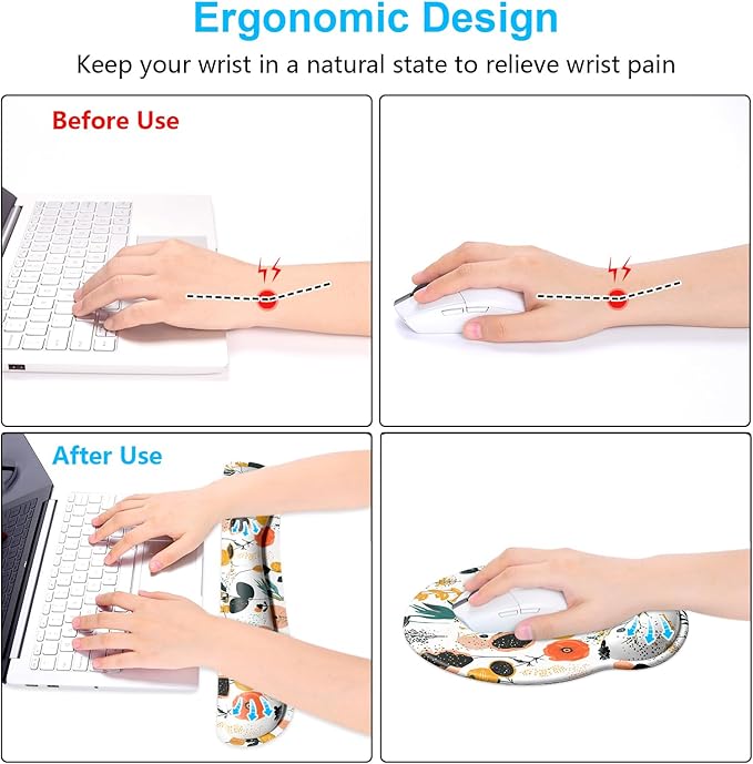 Dapesuom Keyboard Wrist Rest and Mouse Pad with Wrist Support, Memory Foam Cushion for Keyboard and Mouse Set, Ergonomic Desktop Pad Rests with Non Slip Base for Easy Typing & Pain Relief, Cute Herbs