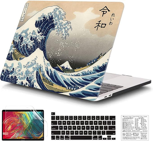 Compatible with MacBook Pro 13 Inch Case M2/M1 2025 2022-2017 A2338 A2289 A2251 A2159 A1989 A1706 A1708 Plastic Hard Shell Case&Keyboard Cover&Mac OS Keyboard Sticker (Sea Wave)