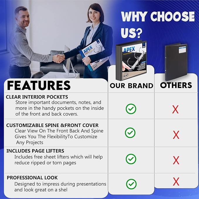 4 Pack of 2.5” Smooth Opening Angle D-Ring View Black Binders, Professional Presentation Folder for Standard Pages with Inside Pockets, and Customizable Clear View Binder PVC-Free