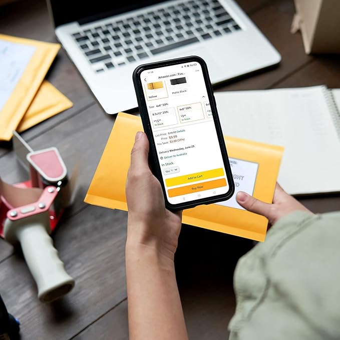 Fuxury Kraft Bubble Mailer 4x8” 50Pack Strong Adhesion Padded Envelopes Thick Bubble Envelopes Usable Size 4x7" Waterproof Cushioned Bubble Mailers Packaging for Small Business #000 Yellow