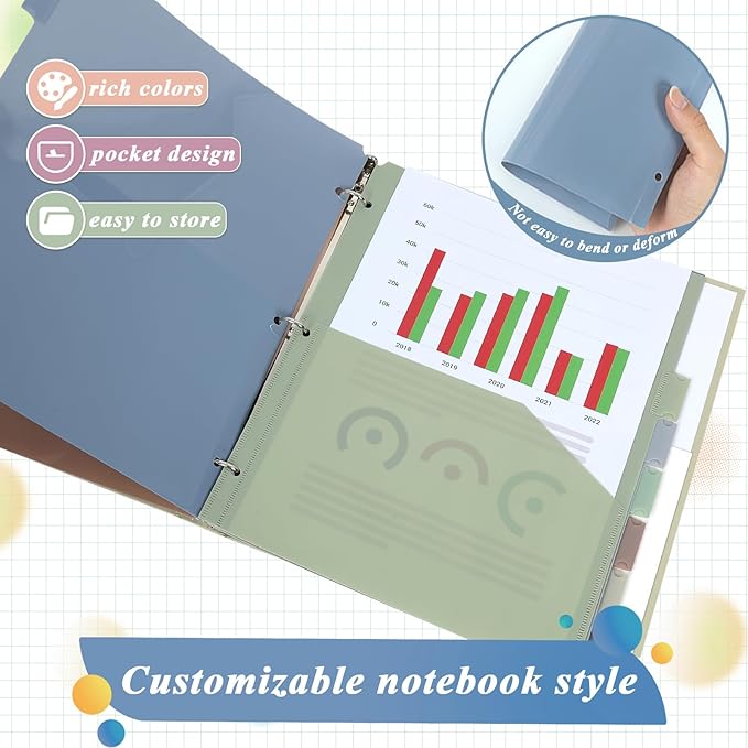 32 Pcs/4 Sets 8 Tab Binder Dividers with Pockets Plastic Tabs Dividers for 3 Ring Binder with Pockets Colorful Sturdy Subject Notebook Divider for Office School Home Business Organizer (Boho)